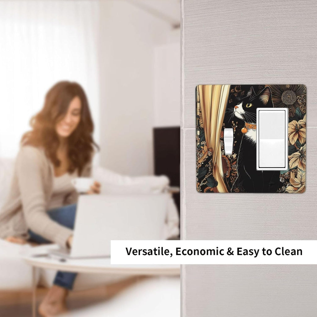 Outlet Covers Boho Mandala Floral Black Cat Vintage Flower 1 Toggle 1 Rocker Combination Decorative Wall Plate Electrical Switch Plates Light Switch Cover Plate For Farmhouse Home Decor