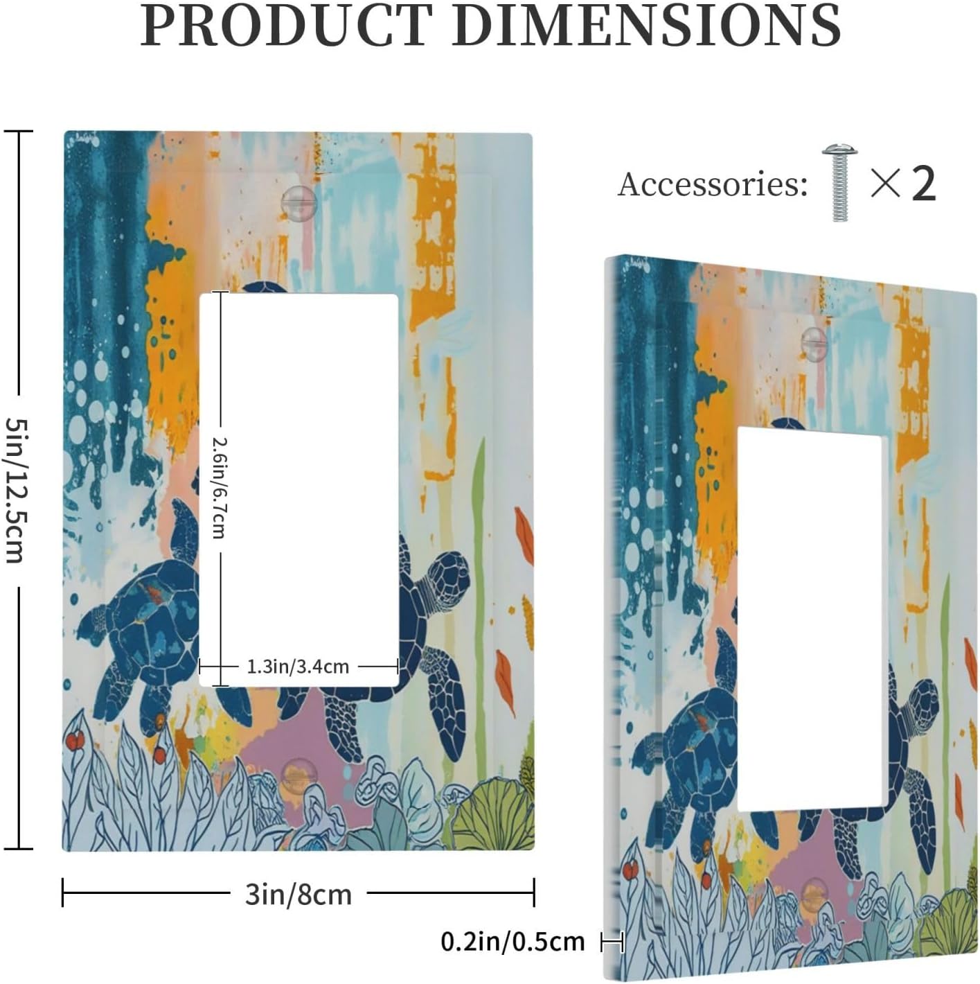 Decorative Outlet Covers Colorful Ocean Sea Turtle Marine Life 1 Gang Single Rocker Light Switch Cover Plate Wall Plates GFCI Faceplate for Kids room Bedroom Decor
