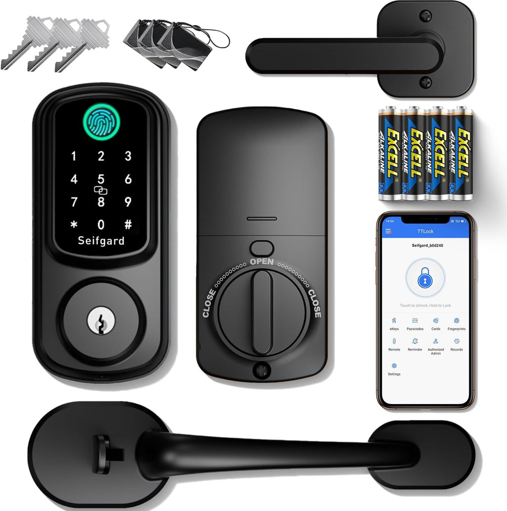 Keyless Entry Door Lock Deadbolt with Handle Set, Smart Door Lock for Front Door, Auto Lock Compatible with Alexa, Black