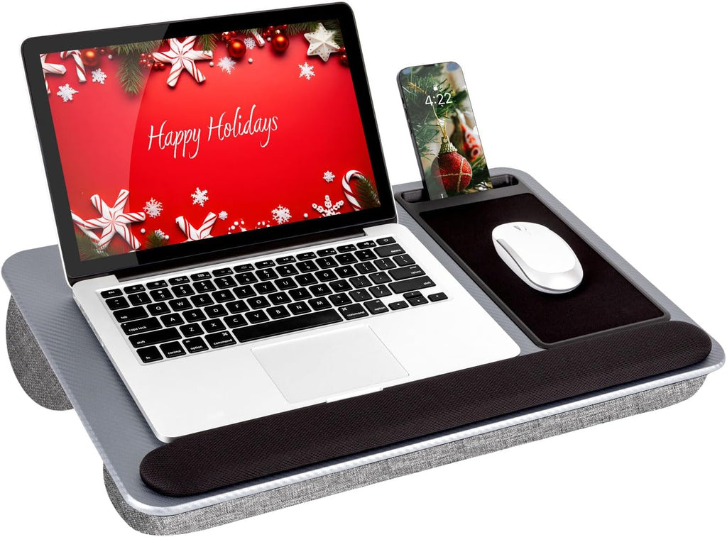 LAPGEAR Home Office Pro Lap Desk with Wrist Rest, Mouse Pad, and Phone Holder - Silver Carbon - Fits up to 15.6 Inch Laptops - Style No. 91615
