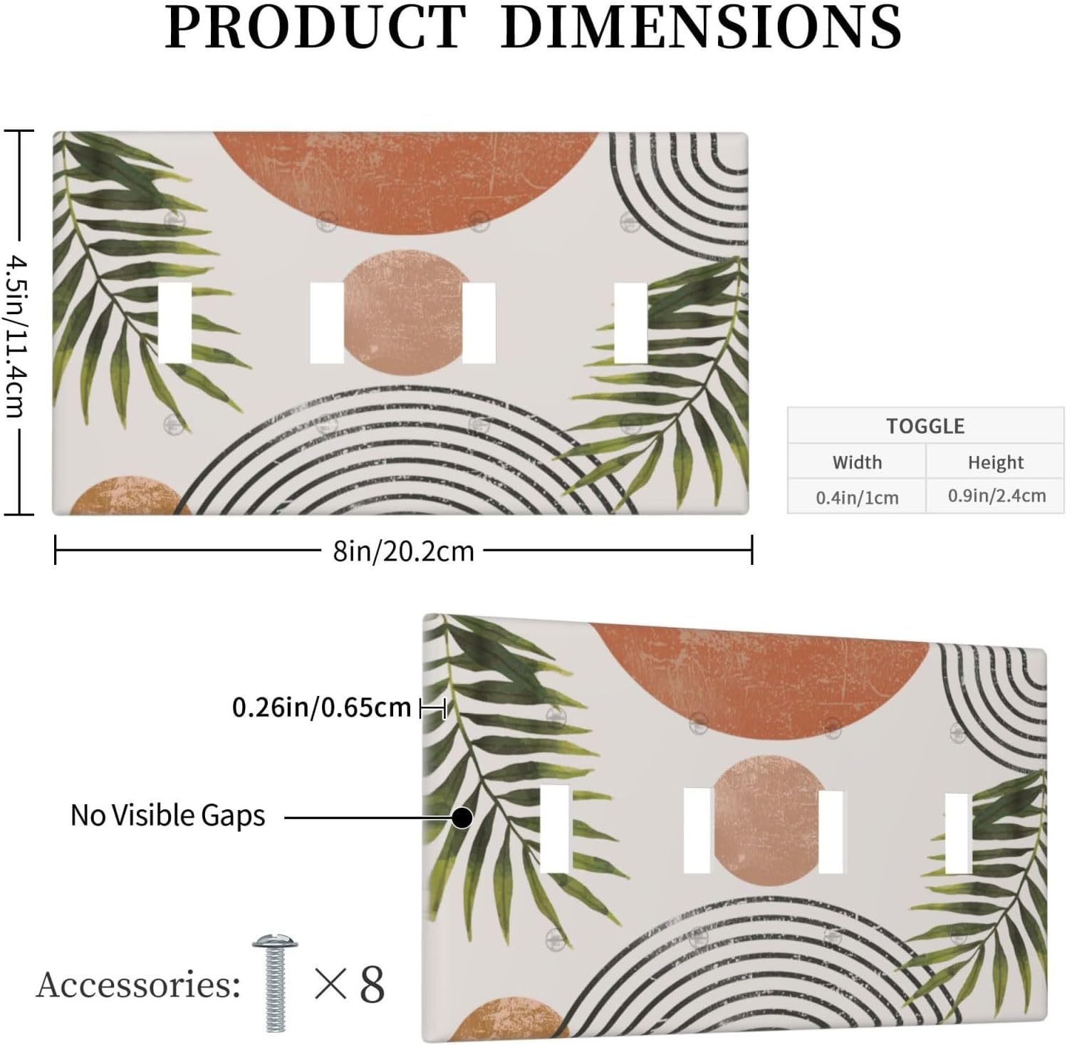 Beautiful Boho Mid Century Large Archs Sun Leaves Plants Light Switch Covers Quad Toggle Electrical Faceplate 4 Gang Wall Plate Decorative Switch Plates Cover for Bedroom Living Room Decor