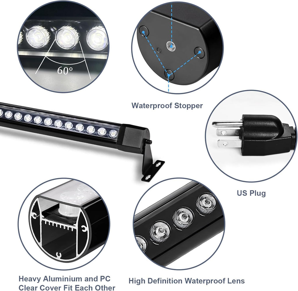 72W Outdoor Wall Washer Light, 4FT 5000K Daylight White Led Wall Washer Light Bars, 120V Waterproof IP67 Outdoor LED Light Bar for Outdoor, Plug in (2 Pack)
