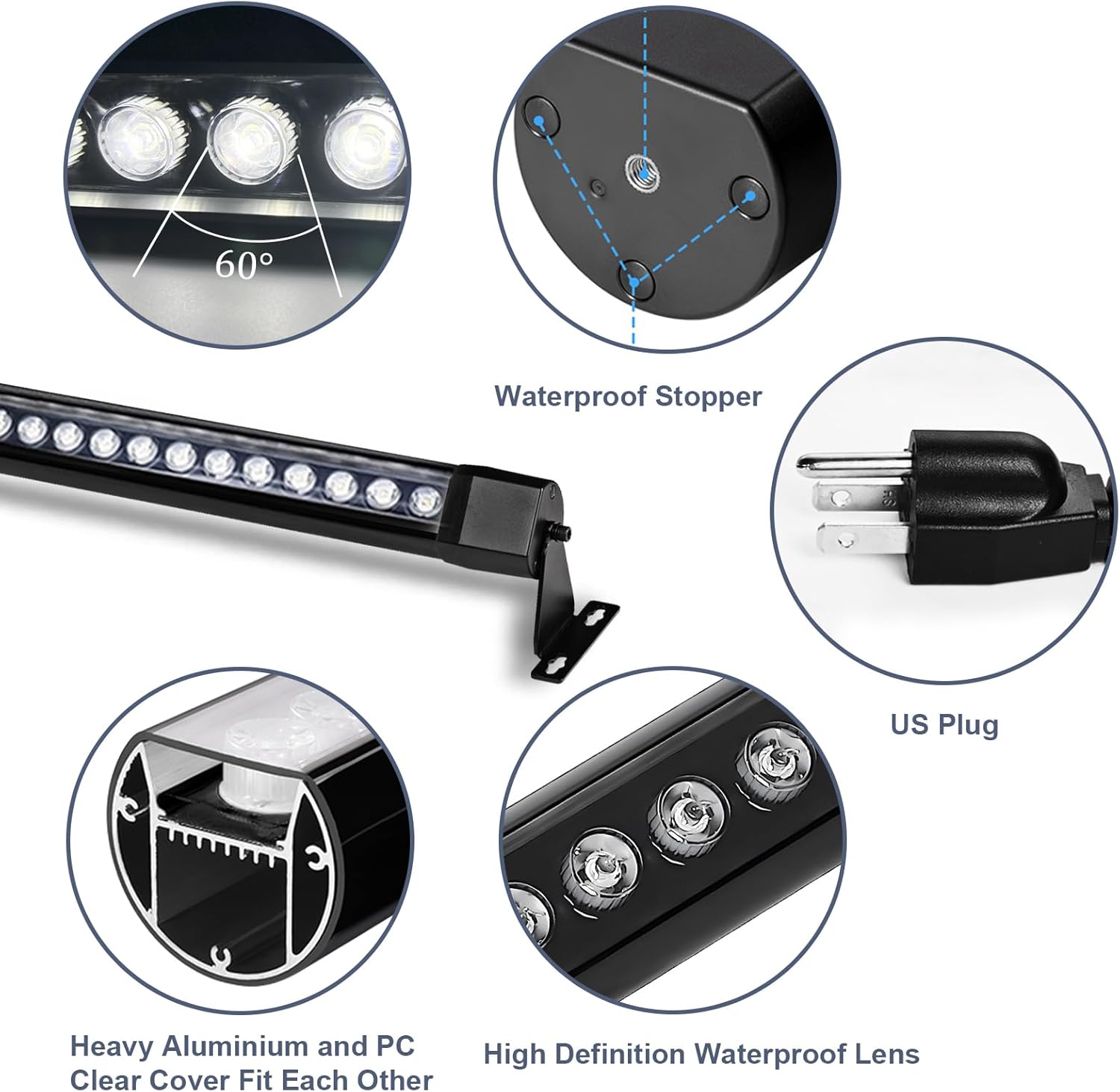 72W Outdoor Wall Washer Light, 4FT 5000K Daylight White Led Wall Washer Light Bars, 120V Waterproof IP67 Outdoor LED Light Bar for Outdoor, Plug in (2 Pack)