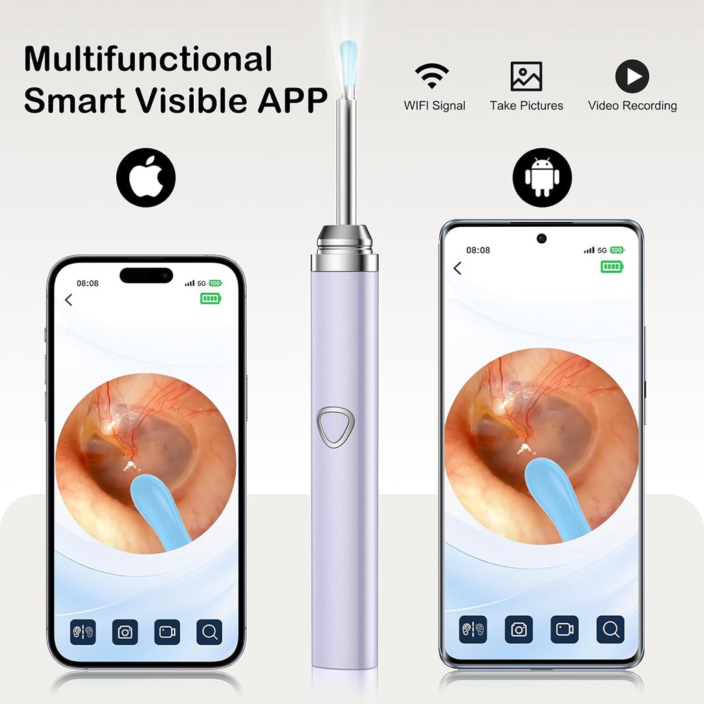 Ear Wax Removal Tool Camera，Ear Cleaner with Camera 1080P, Earwax Removal Kit with 6 LED Light 5 Replacement Ear Spoon, Ear Camera for iOS & Android (Purple)