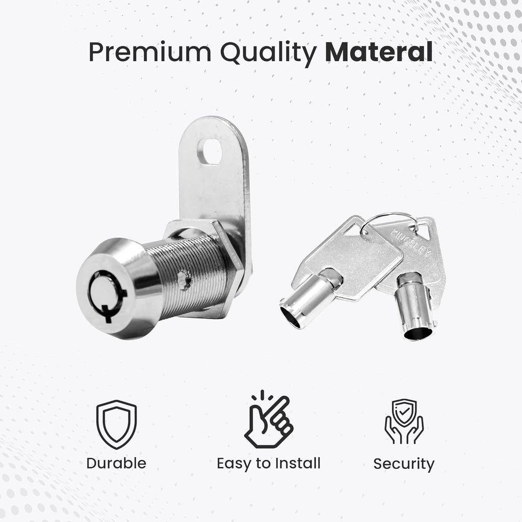 Kingsley 2 Pack Tubular Cam Lock with 7/8" Cylinder, Chrome Finish, Keyed Alike, RV, Cabinet, ATM, Vending Machine, Tool Box, File Cabinet, Arcade Lock