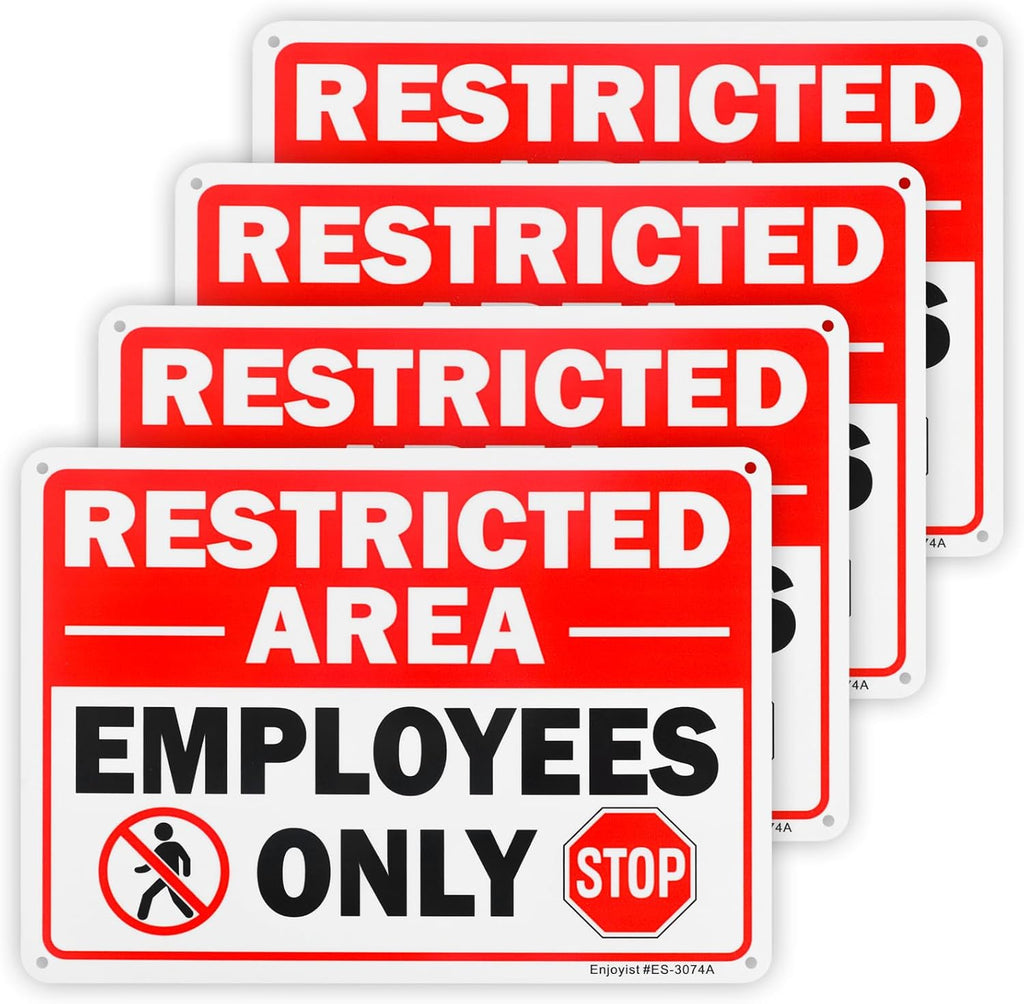 4 Pack Restricted Area Employees Only Sign, 10"x 7" .040 Rust Free Aluminum – Reflective, UV Protected and Weatherproof