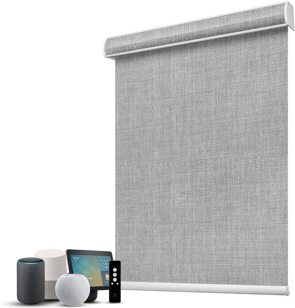 SmartWings Motorized 100% Blackout Shades Blinds, Custom Size, Cordless Window Shades with Rechargeable Battery, Work with Matter/Apple HomeKit, Alexa, Thread/Zigbee, Remote Optional, Vigor Pale Grey