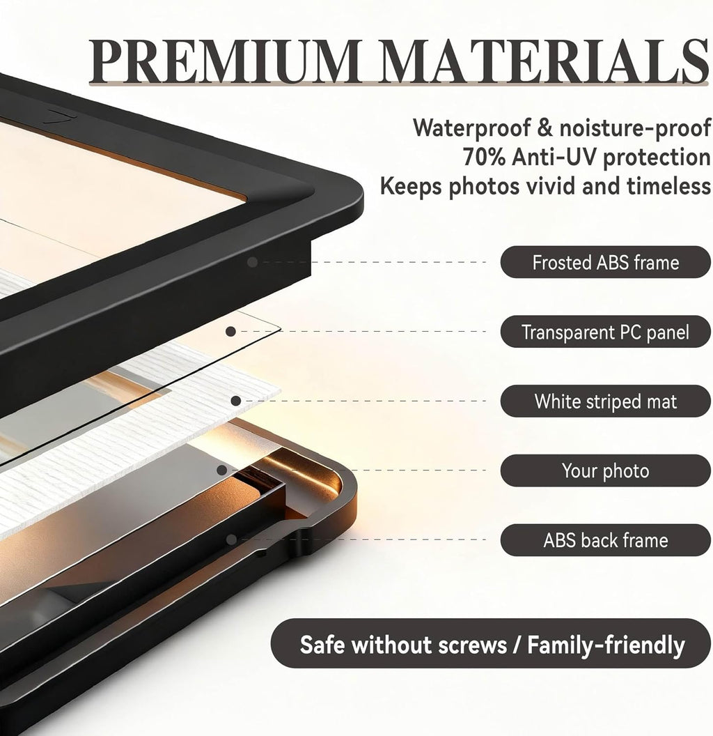 5x7 Black Picture Frame, ABS Frame for 5x7 or 4x6 Photos, Shatterproof UV-Resistant Tabletop Photo Frame, Vertical/Horizontal Display for Home Décor