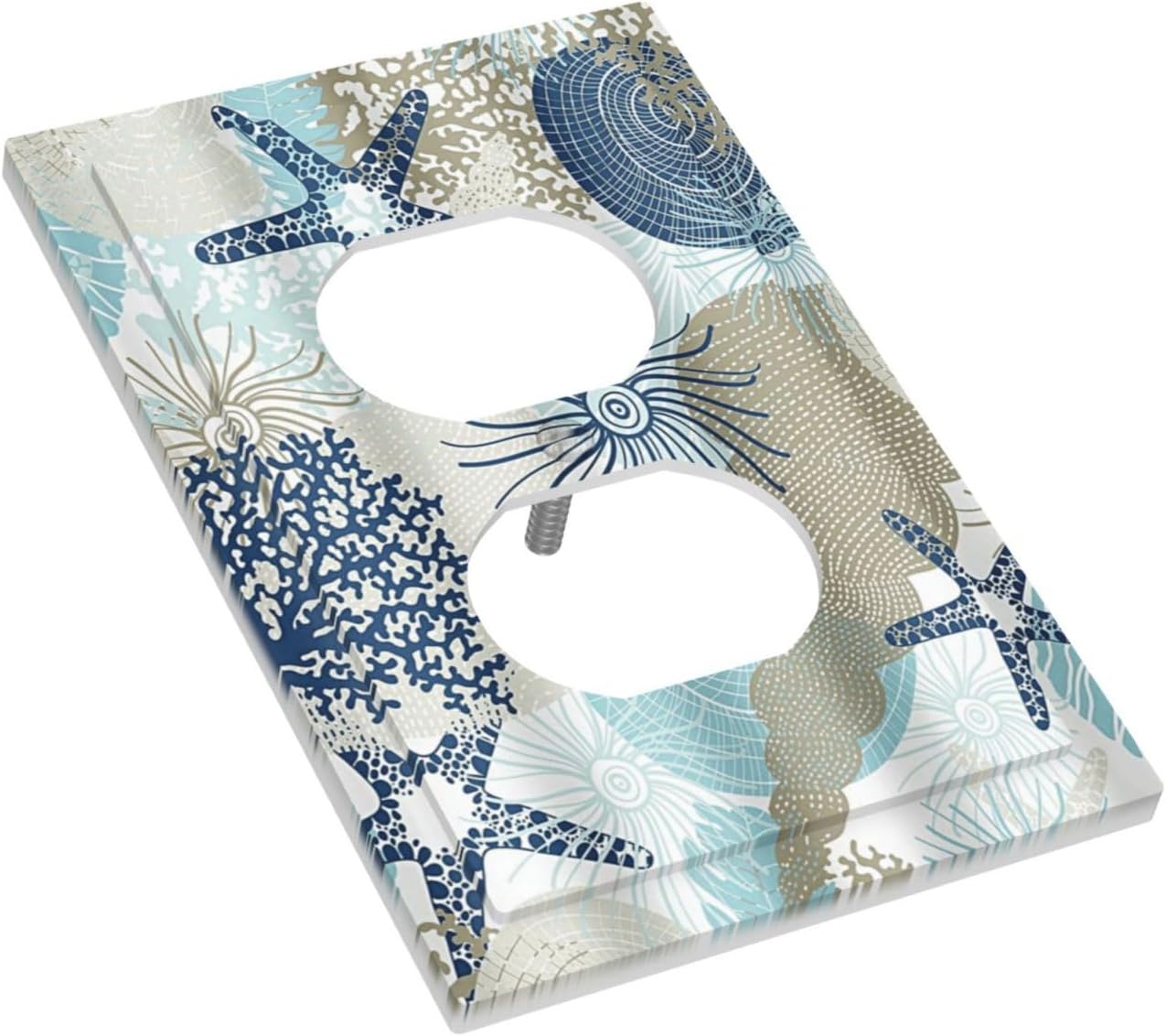 Decorative Outlet Covers Blue Starfish Brown Coral Ocean 1 Gang Duplex Light Switch Cover Plate Unique Wall Plates for Electrical Outlets Switch Plate Covers for Girlroom Home Decor