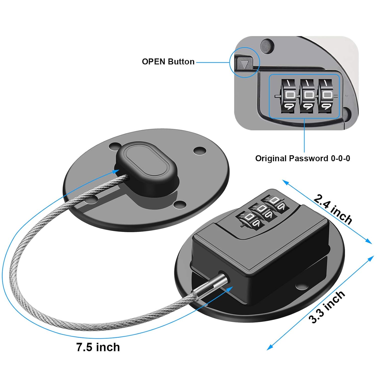 Refrigerator Lock - Heavy Duty Combination Fridge Lock, Child Proof Cabinet Locks,No Keys Needed(Black- 3 Pack)