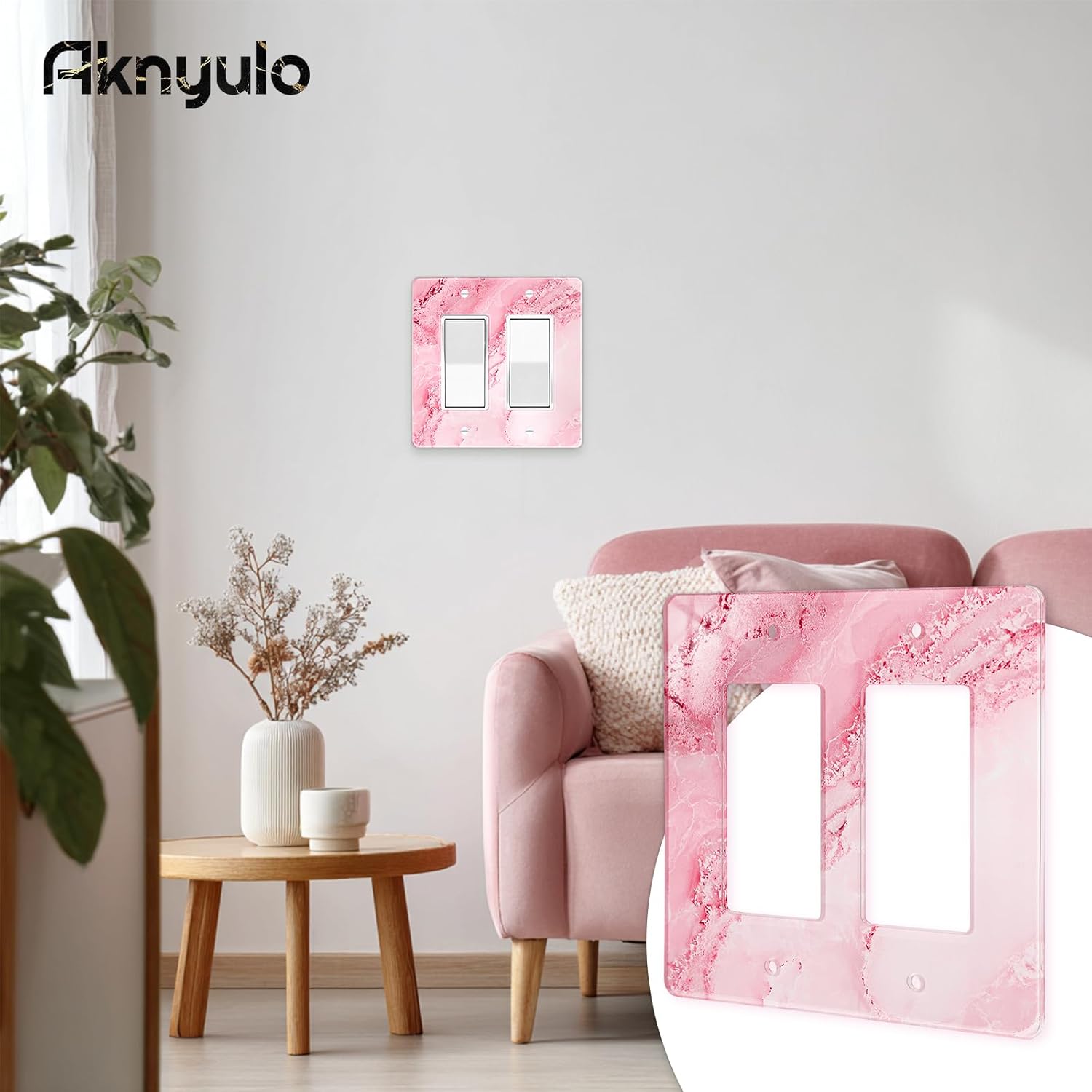 Abstract Pink Marble Design Acrylic Outlet Wall Plate Light Switch Cover Decorative Wall Plate 2 Gang