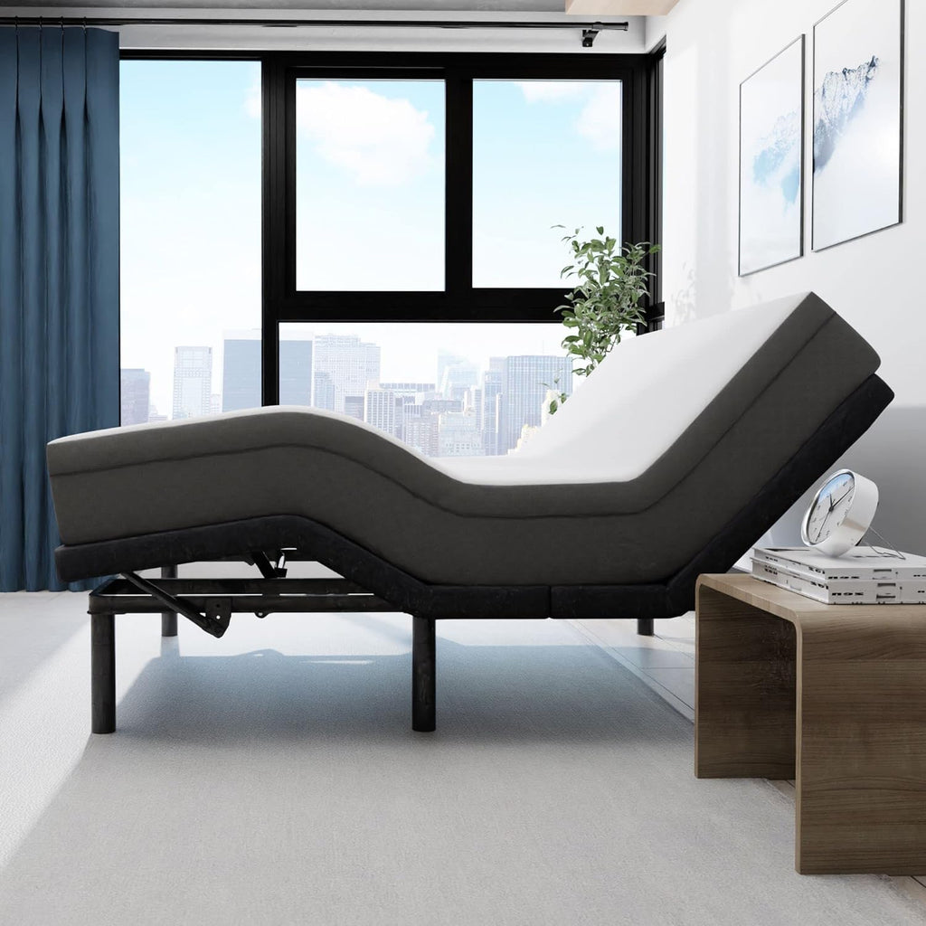 Blissful Nights e4 King Adjustable Bed Base Frame with 10" Medium Firm Gel Infused Memory Foam Mattress