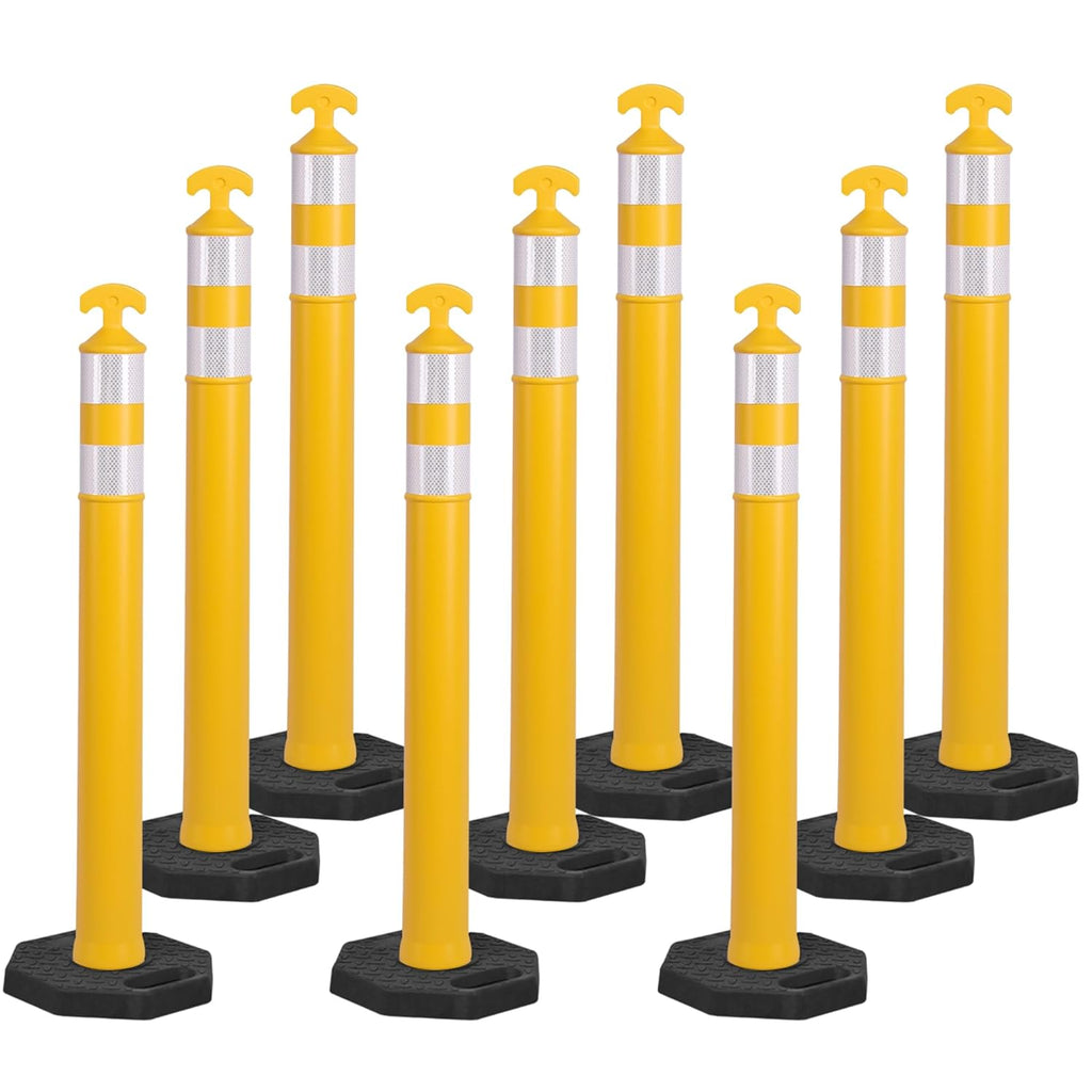 OrangeStar 9-Pack 42" Traffic Delineator Post Cones with Heavy Duty Rubber Base, Yellow Safety Cones for Road, Parking Lot, Warehouse, Construction Zone Safety
