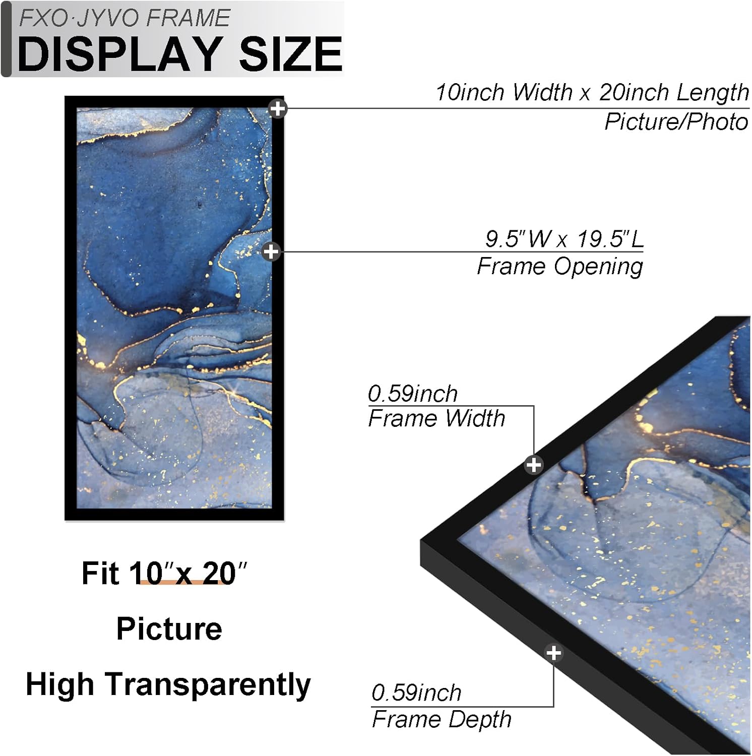 10x20 Picture Frame Set of 3, Black Frame for 10 x 20 Inch Picture Poster Photo, Light Weight and High Transparent 10 by 20 Frame for Wall - 3 Pack/Black/10 x20