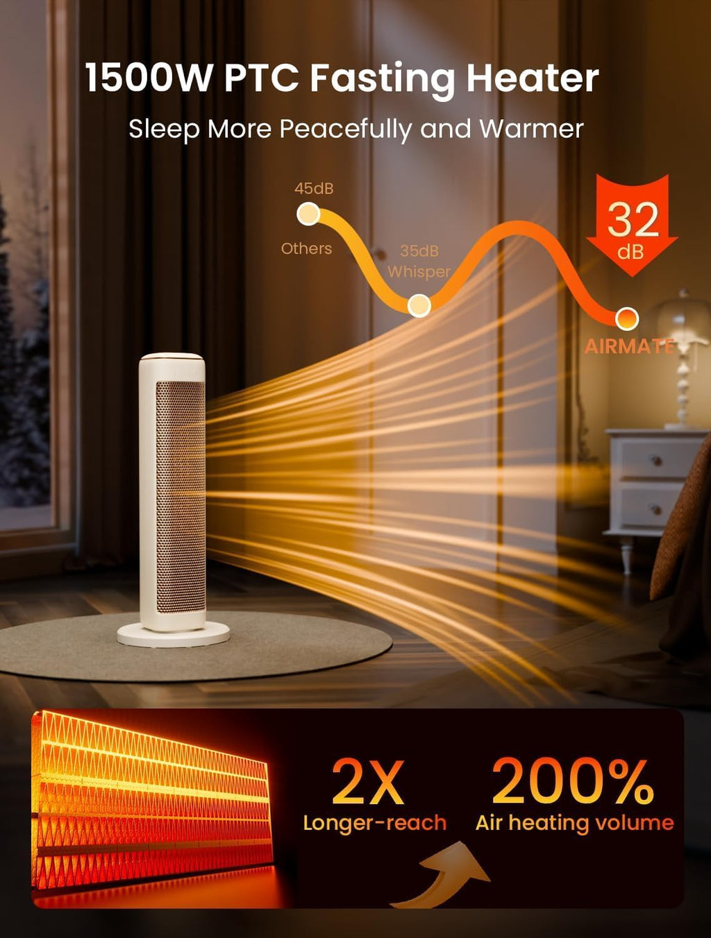 25" Space Heaters For Indoor Use Large Room, Electric Heaters For Indoor Use with Thermostat, Oscillating Room Heaters with Timer, Remote Control, Overheat Protection Tower Heater for Bedroom (Beige)
