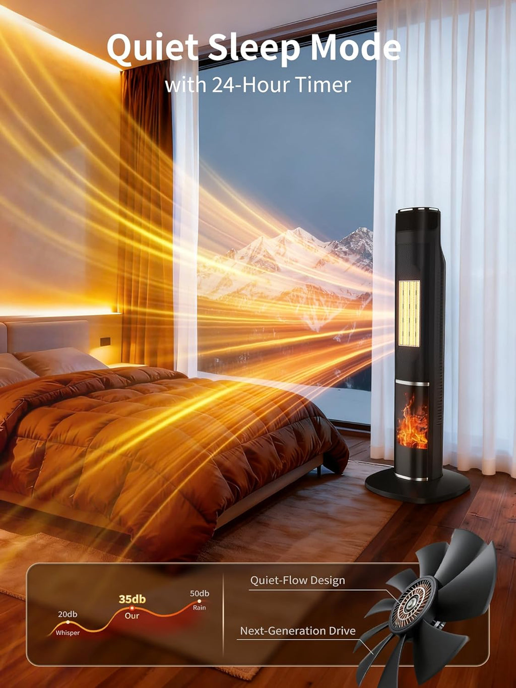 YEW Space Heater Large Room, 1500W Portable Tower Room Heaters with Thermostat and Remote, 24H Timer, 80°Oscillation, Overheat&Tip-over Protection, Electric Ceramic Heater for Indoor Bedroom,Office