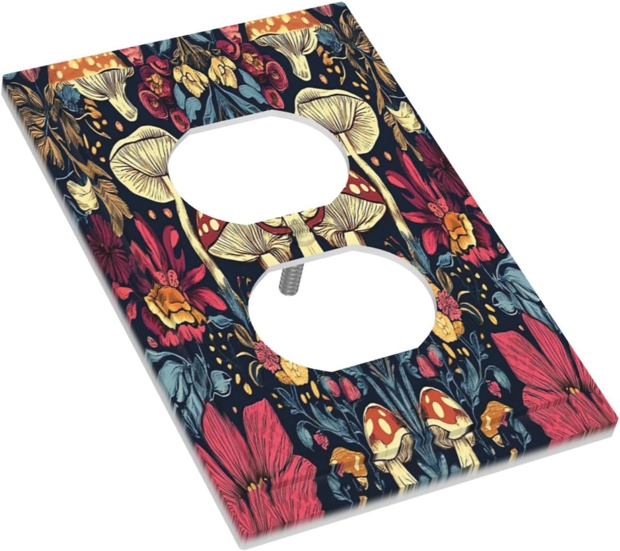 Outlet Covers Coloful Red Yellow Orange Magical Mushroom Forest 1 Gang Duplex Light Switch Cover Plate Decorative Switch Plate Covers Electrical Socket Cover for Bedroom Home Decor
