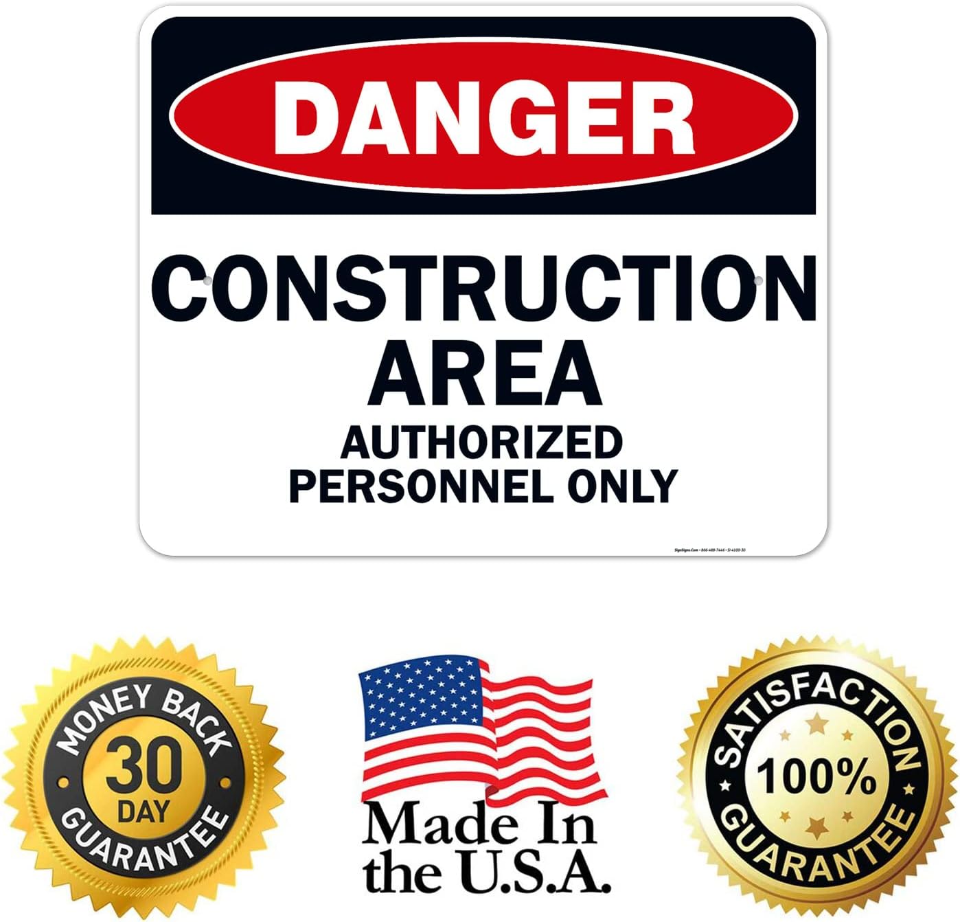 Danger Construction Area Sign, Authorized Personnel Only Sign, 24x30 Inches, 55 mil Thick HDPE (high Density polyethylene), Made in USA