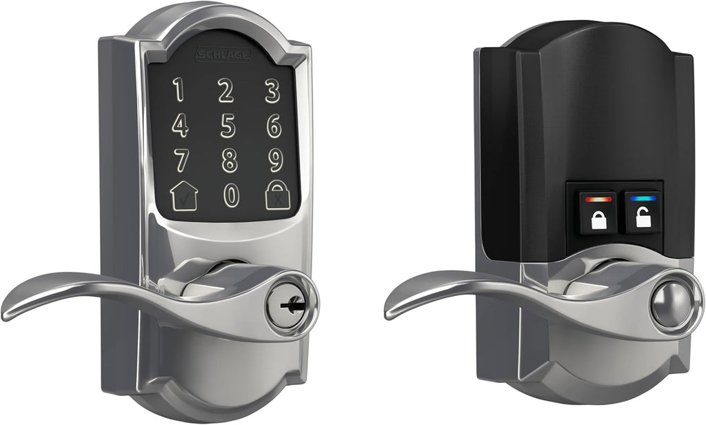 Schlage FE789WB CAM 625 Acc Encode WiFi Accent Lever Smart Lock, Keyless Entry Touchscreen Door Lock with Camelot Trim, Bright Chrome