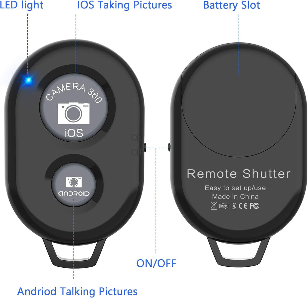 Wireless Camera Remote Shutter for Smartphones (2 Pack), Zttopo Wireless Phone Camera Remote Control Compatible with iPhone/Android Cell Phone - Wrist Strap Included Black&Blue