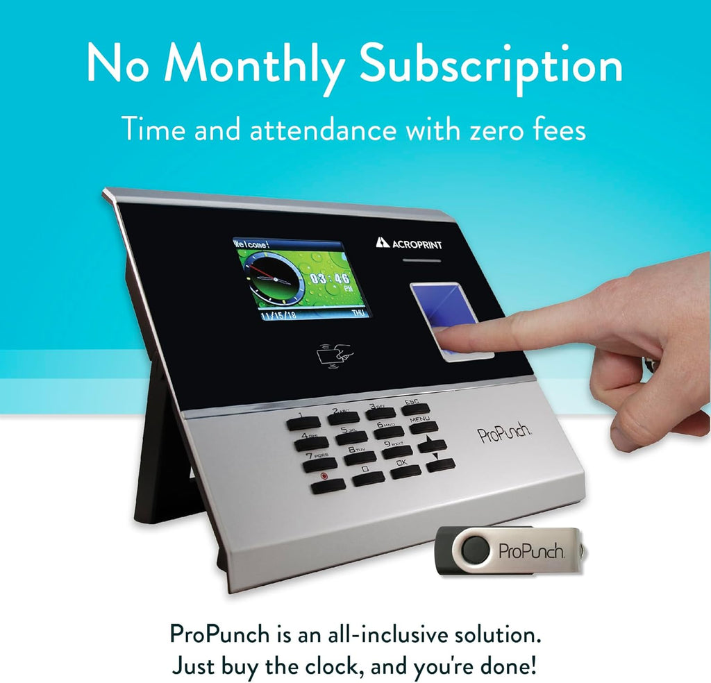 Acroprint ProPunch Time Clock System for Employees – Biometric Fingerprint Time Clock for Small Business, No Monthly Fees, Advanced Time Card Machine with Employee Time Tracker