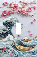 Decorative Light Switch Cover The Great Wave Off Kanagawa With Sakura 1 Gang Single Toggle Device Electrical Faceplate Switchplates Decorator Outlet Wall Plate for Bedroom Bathroom Decor