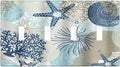 Decorative Light Switch Cover Plate Blue Starfish Brown Coral Ocean 4 Gang Wall Plates for Electrical Outlets Quad Toggle Switch Plate Covers Outlet Covers Faceplate for Girlroom Home Decor