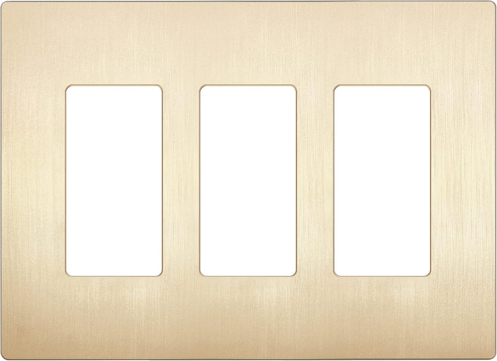 LIDER Brushed Finish Decorator Switch Cover, Screwless Wall Plate, Mid-Size 3-Gang 4.88" x 6.77", Unbreakable Polycarbonate Thermoplastic, UL Listed, LSWP-33M-BGD, Brushed Gold