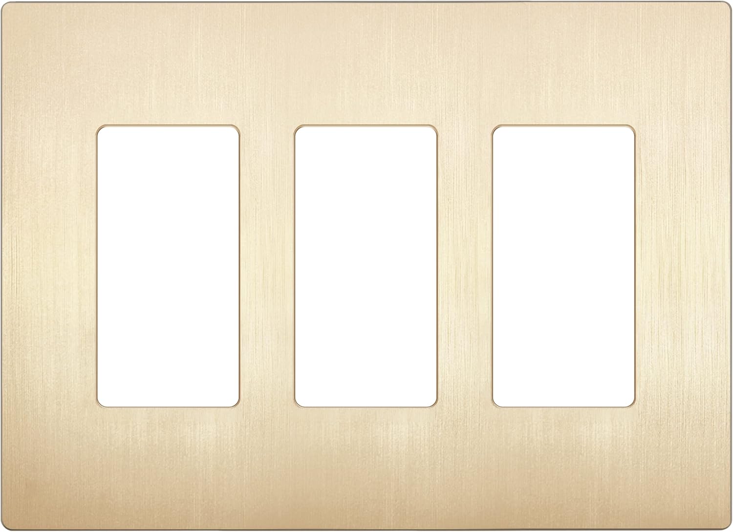LIDER Brushed Finish Decorator Switch Cover, Screwless Wall Plate, Mid-Size 3-Gang 4.88" x 6.77", Unbreakable Polycarbonate Thermoplastic, UL Listed, LSWP-33M-BGD, Brushed Gold