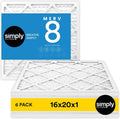 Simply 16x20x1 Air Filter, MERV 8, 6 Pack, For Home AC Furnace & HVAC (Actual Size: 15.75"x19.75"x0.75") DUST, Pet, & Allergy Control