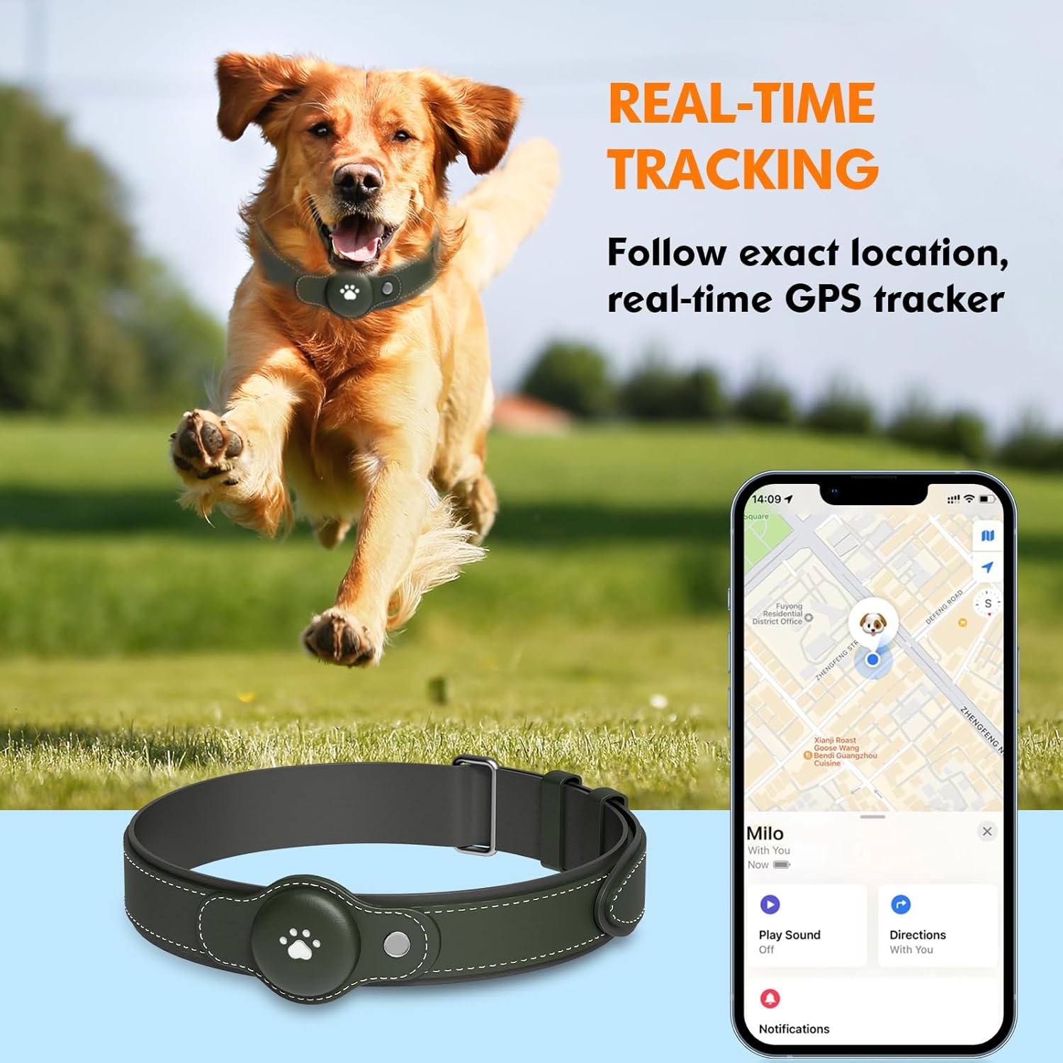 2-in-1 GPS Tracker for Dogs&Cats : Smart Collar with Real-Time Location, No Monthly Fee, Unlimited Range (iOS Only) GPS Tracker Dog Collar- Ideal for Small, Medium Large Dogs(Tracker Included)(Green)