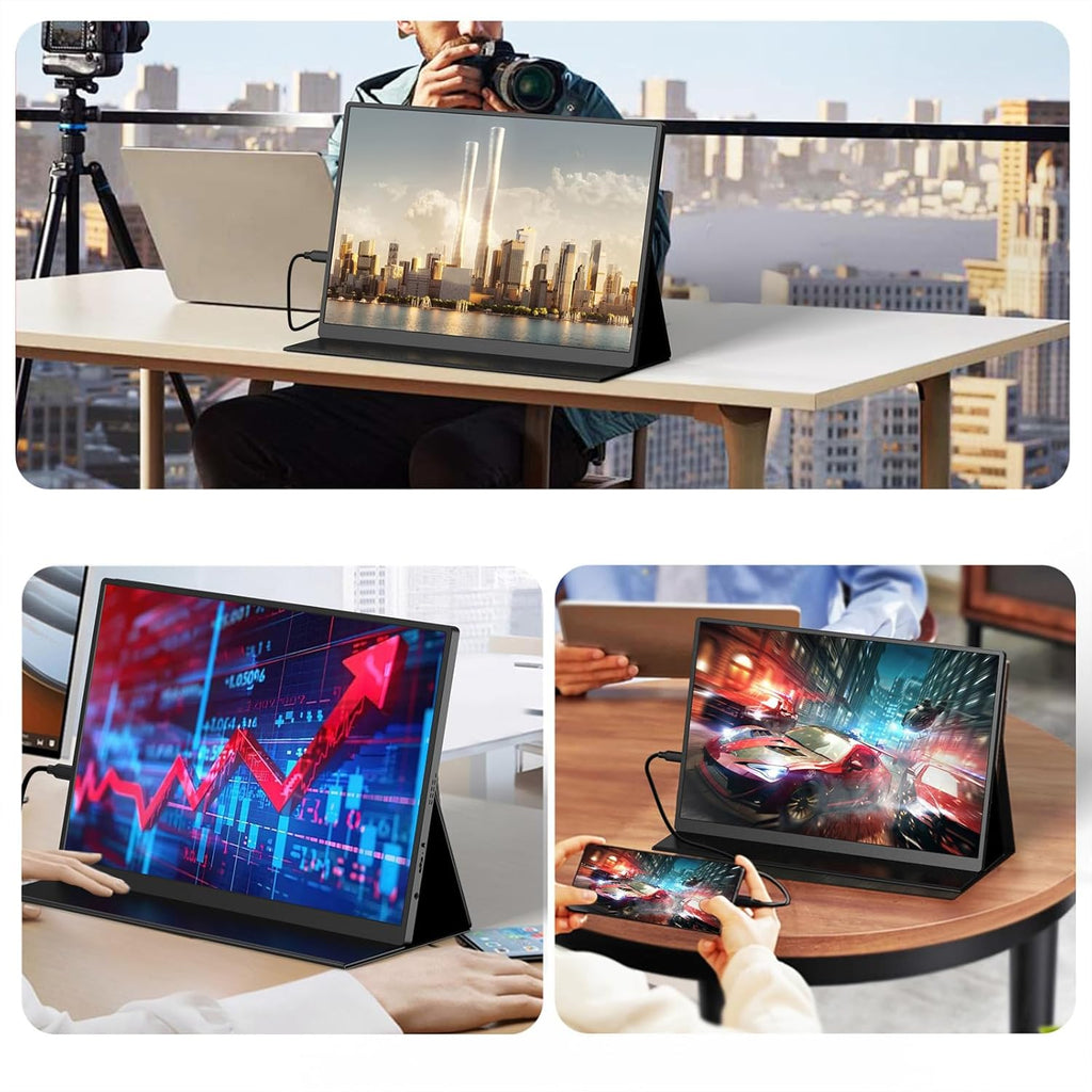 qaf 18.5 Inch Portable Monitor, 100Hz 1080P FHD IPS HDR Display, 100% sRGB, Frameless Gaming Travel Second Monitor for Laptop PC Mac PS5 Xbox, VESA Mount, Built-in Speakers - Classic Black
