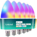 Linkind Matter Smart Bulbs, E12 Led Bulb Works with Alexa/Apple Home/Google Home, Smart Light Bulbs, WiFi Candelabra B11 Bulbs, RGBTW Color Changing Light Bulb, 2.4Ghz WiFi Bulb, 470 LM 6Pack