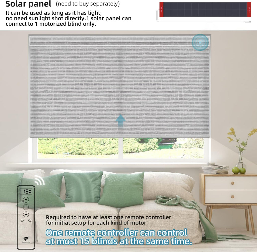 SmartWings Motorized Light Filtering Shades, Work with Matter Homekit Z-Wave Alexa Google, 70% Blackout Shades Translucent, Cordless Blinds with Remote Rechargeable, Max 110" W x 148" H, Safari Smoke