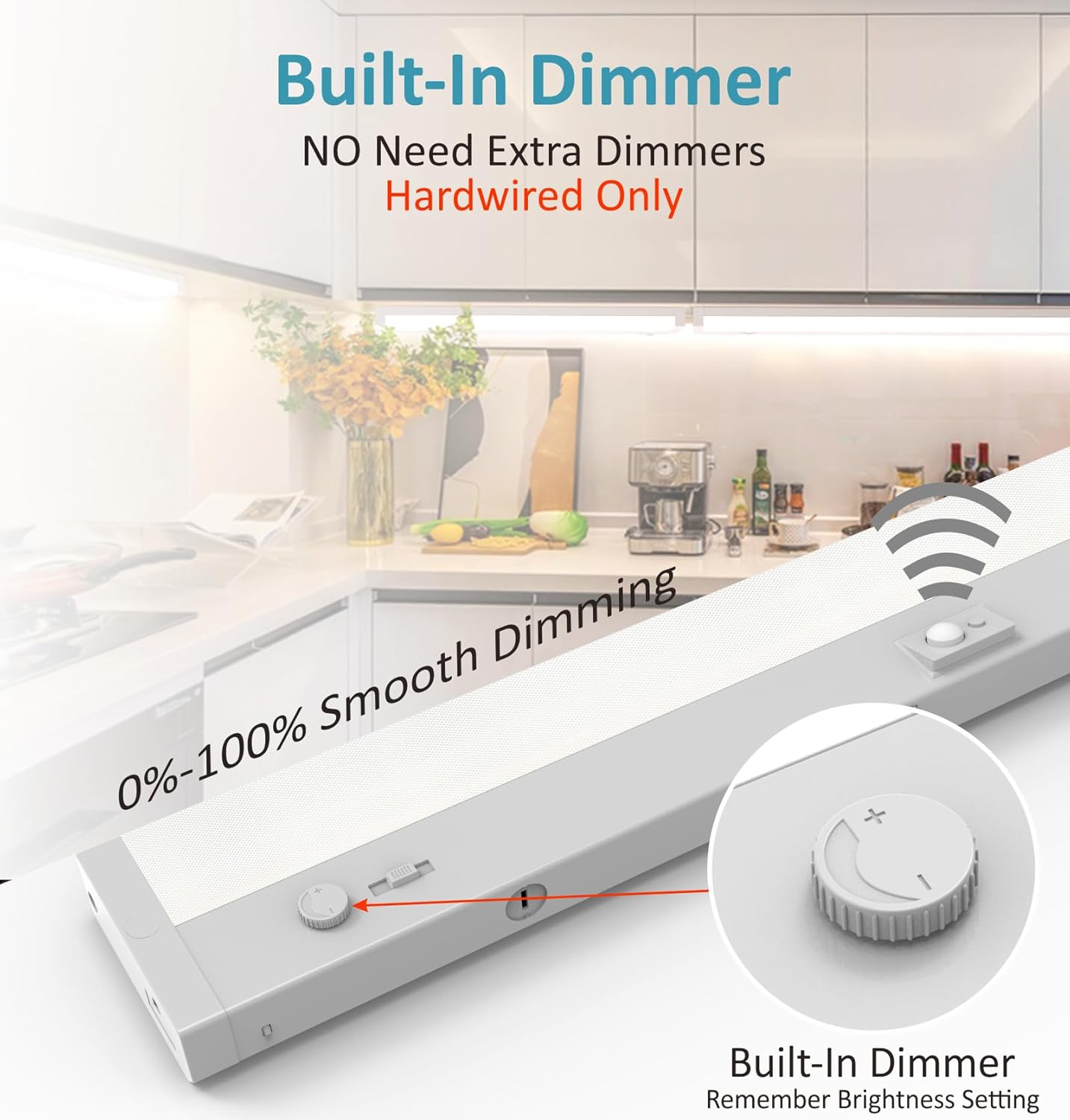 LED Under Cabinet Lighting Motion Sensored Hardwired with Built-in Dimmer, 24 Inch 12W Dimmable 5 Color 2700/3000/3500/4000/5000K, Linkable Eyes Care for Kitchen, Counter, ETL Listed, White