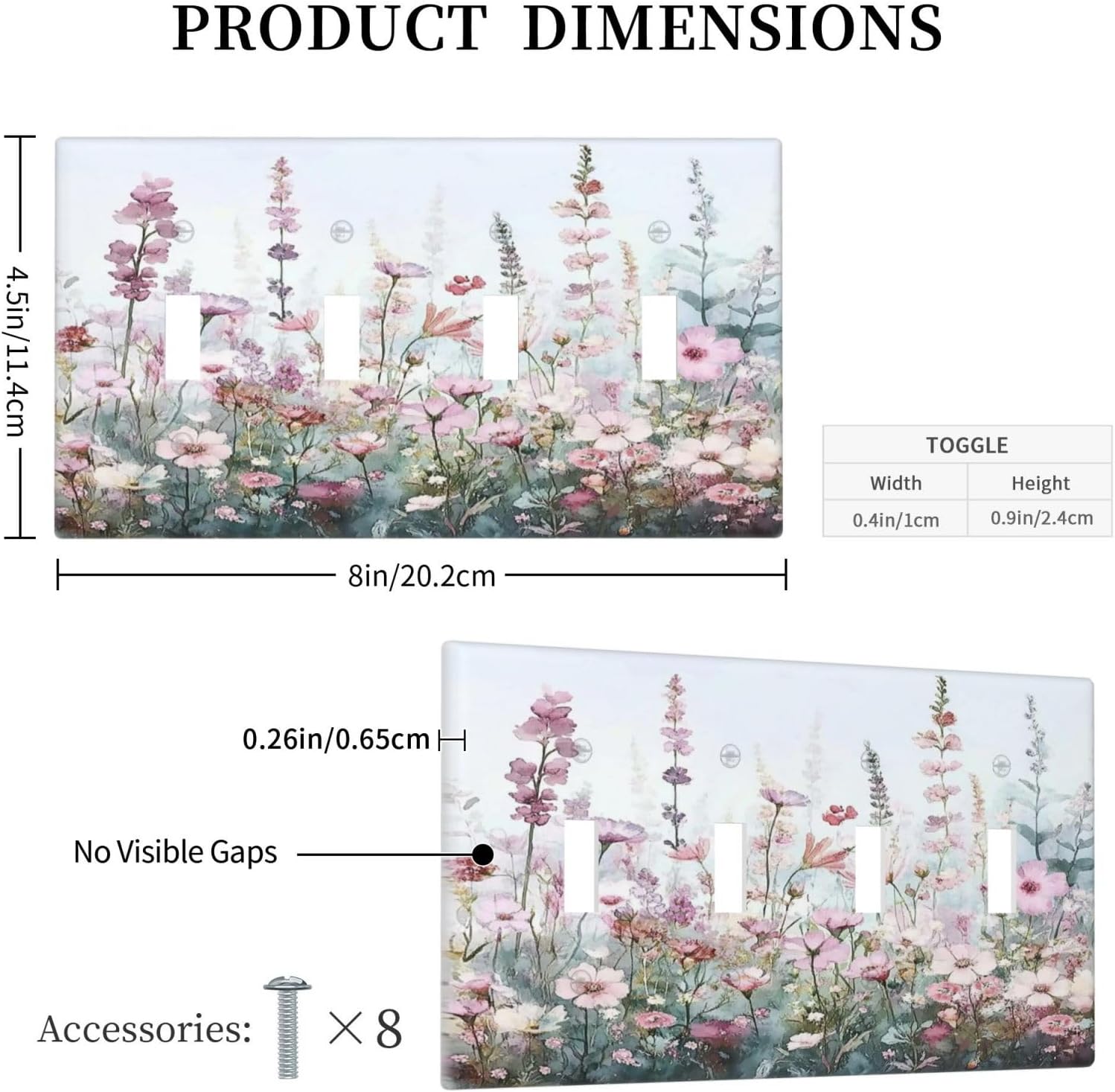 Pink Floral Watercolor Botanical Wildflowers Light Switch Covers Quad Toggle Electrical Faceplate 4 Gang Wall Plate Decorative Switch Plates For Bed Room Living Room Decor