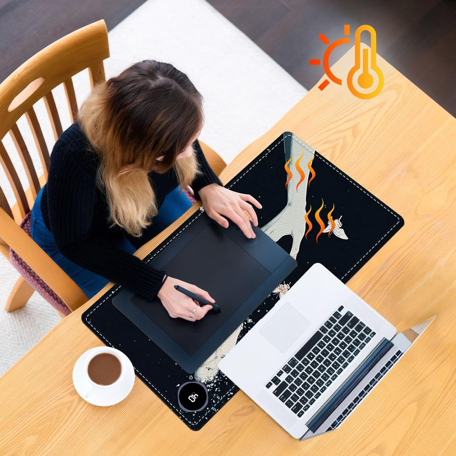 Heated Mouse Pad 23.6 x 14 in 3-Temp Fast Heating Desk Mat with Auto Timer Warmer for Hands Wrist Pain Relief Waterproof Keyboard Mat for Office, Gaming, Home, Butterfly Hands Art