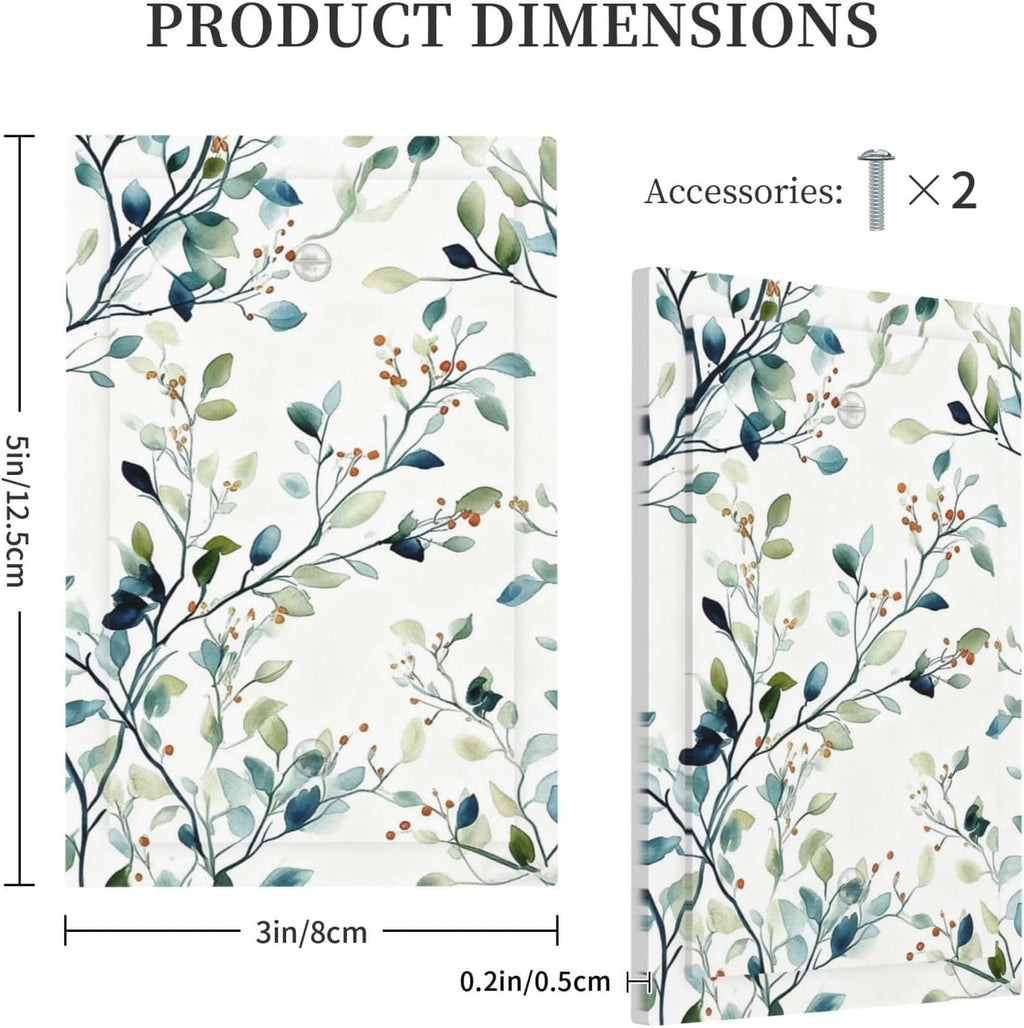 Decorative Light Switch Cover Plate Rustic Eucalyptus Leaf Geen Sage Leaves 1 Gang No Device Single Blank Outlet Covers Wall Plates for Electrical Outlets Faceplate for Bedroom Home Decor