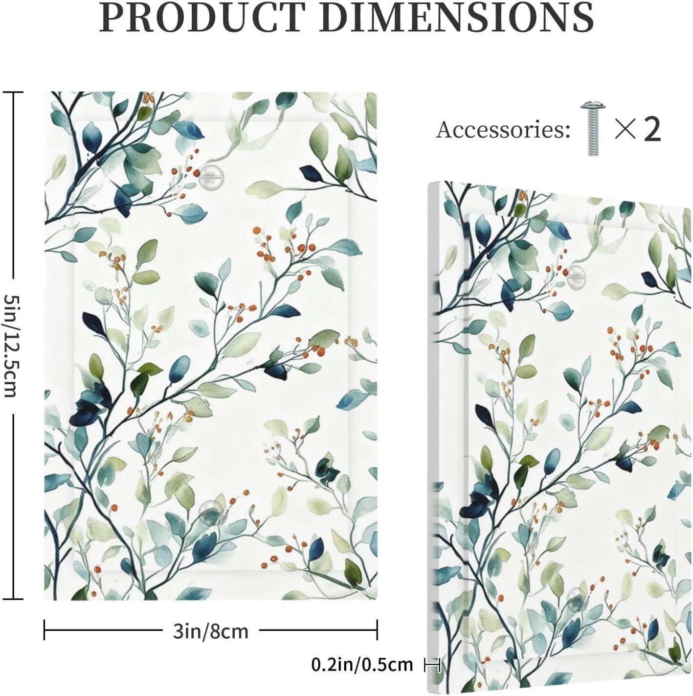 Decorative Light Switch Cover Plate Rustic Eucalyptus Leaf Geen Sage Leaves 1 Gang No Device Single Blank Outlet Covers Wall Plates for Electrical Outlets Faceplate for Bedroom Home Decor