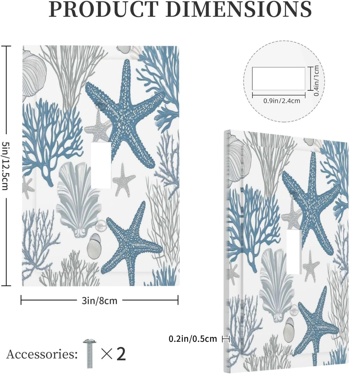 Blue Starfish Nautical Beach Conch Coastal Coral Shell Decorative Light Switch Cover 1 Gang Single Toggle Device Electrical Faceplate Switchplates Decorator Outlet Wall Plate For Kids Room Bathroom