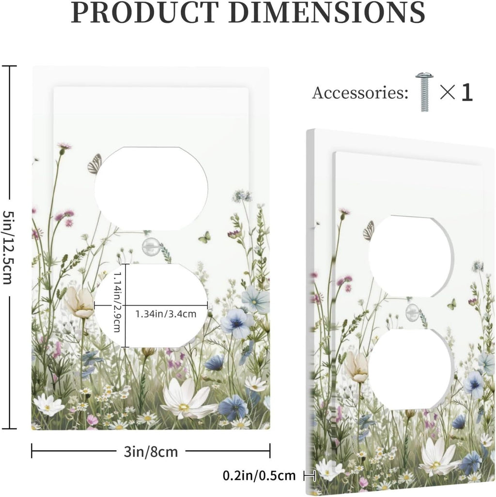 Colorful Wildflowers Daisy Plant Butterfly Floral Outlet Covers 1 Gang Duplex Light Switch Cover Decorative Switch Plates Electrical Receptacle Faceplate Wall Plate for Bed Room Living Room Decor