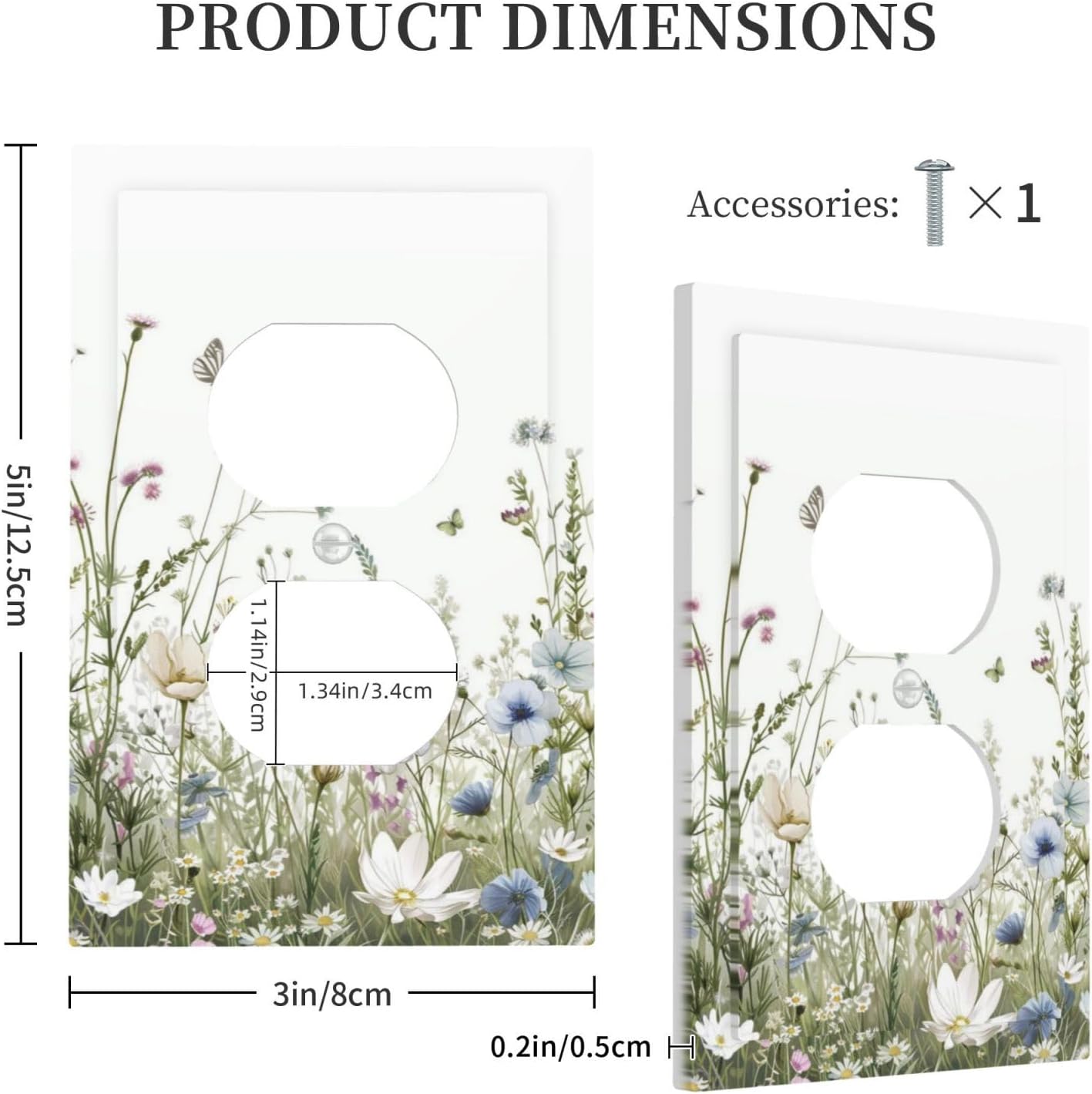 Colorful Wildflowers Daisy Plant Butterfly Floral Outlet Covers 1 Gang Duplex Light Switch Cover Decorative Switch Plates Electrical Receptacle Faceplate Wall Plate for Bed Room Living Room Decor