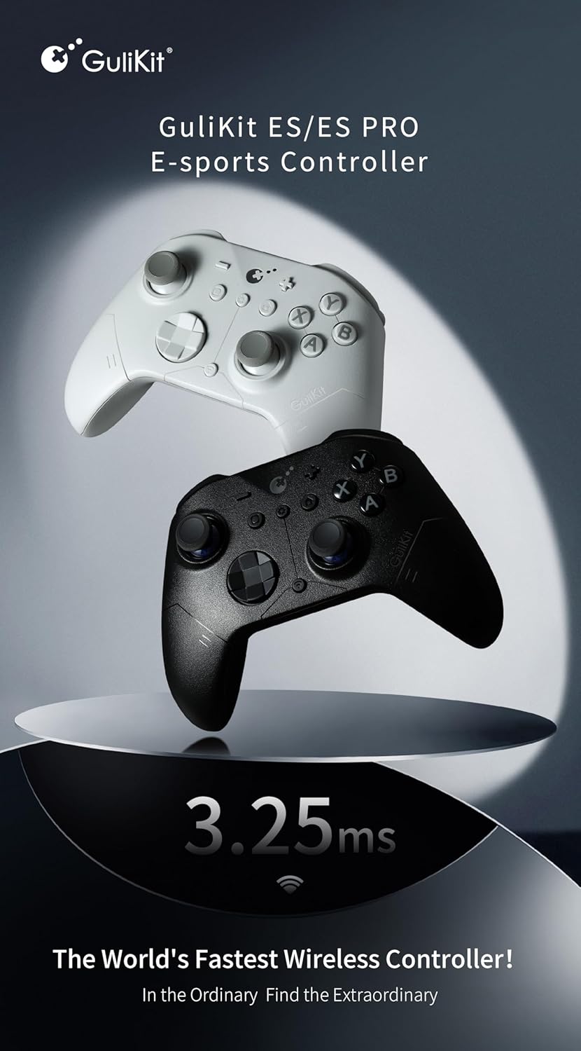 GuliKit ES PRO Fastest Wireless Controller – TMR Anti-Drift&Anti-Snapback Joysticks, Lowest Wireless Latency 3.25ms, Compatible with PC/Switch/Android/Switch 2 Wake-up,30h Battery, Gyro&Turbo for FPS