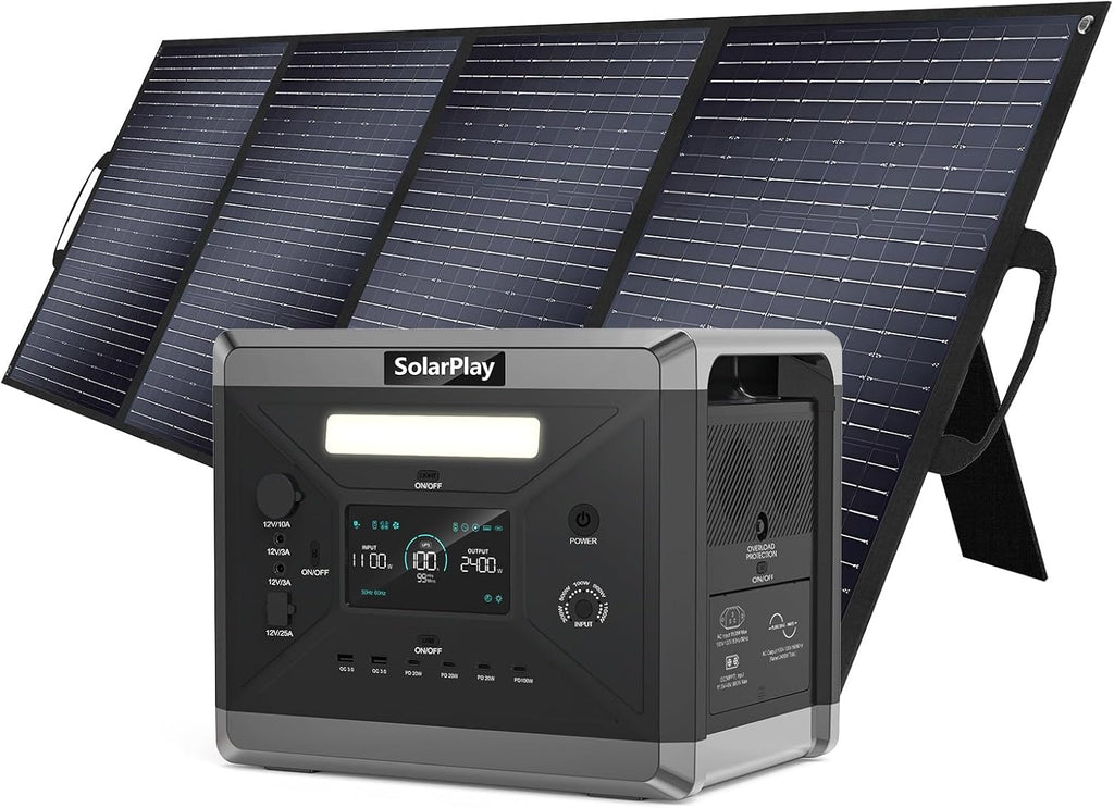 SolarPlay Q2501 Solar Generator with 400W Solar Panel, 2400W/2160Wh Large Capacity Portable Power Station, 4 AC Outlets (4800W Peak), Emergency Power Station for Home, Camping, Outdoor Battery Backup