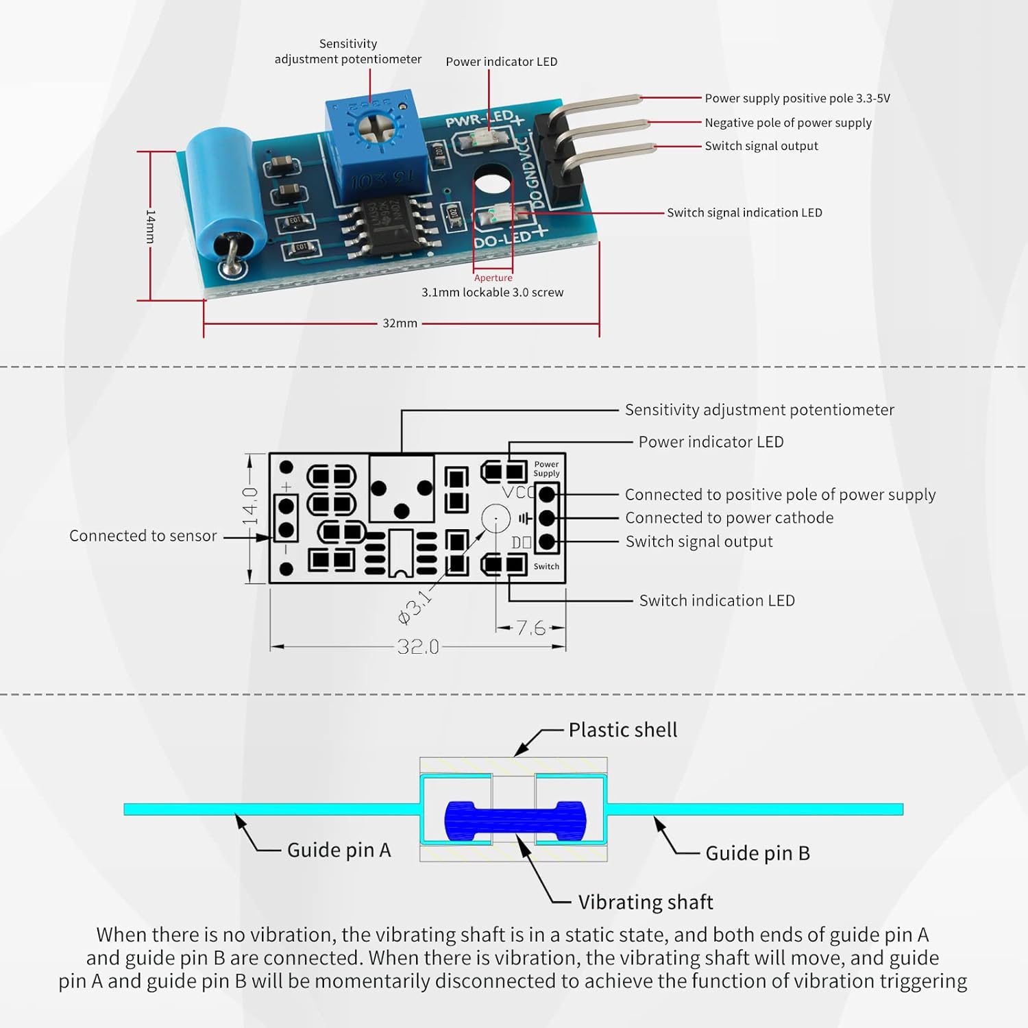 5Pcs SW-420 Vibration Sensor Module Vibration Switch Alarm Sensor Module for Arduino