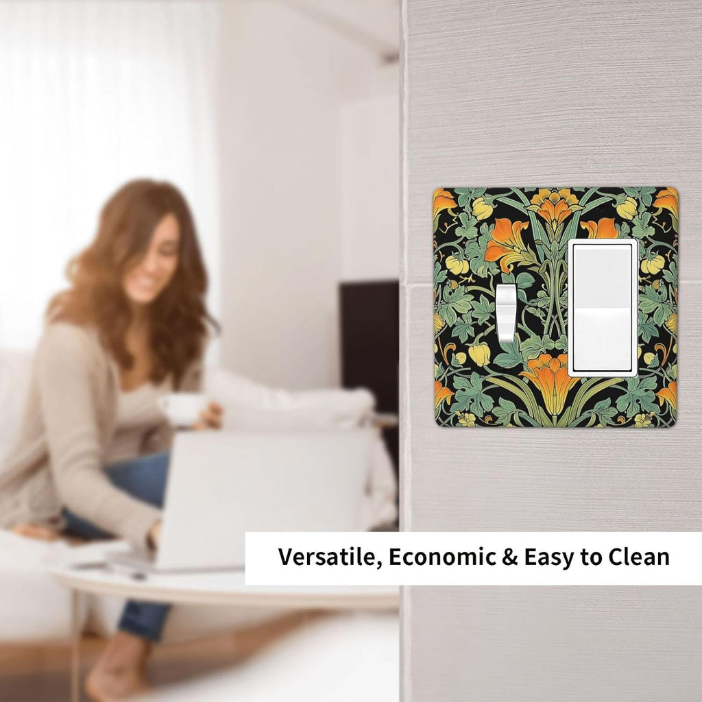 Outlet Covers William Morris Vintage Floral Green Yellow 1 Toggle 1 Rocker Combination Decorative Wall Plate Electrical Switch Plates Light Switch Cover Plate for Bedroom Home Decor