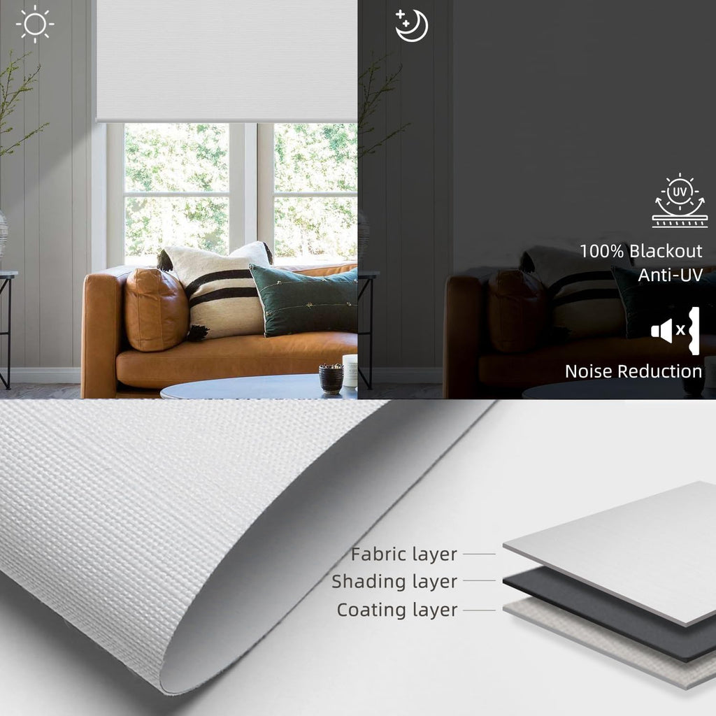 SmartWings Motorized Roller Shades Work with Homekit, 100% Blackout Smart Blinds for Windows, Cordless Remote Control Window Shades, Essential White, Customized Size