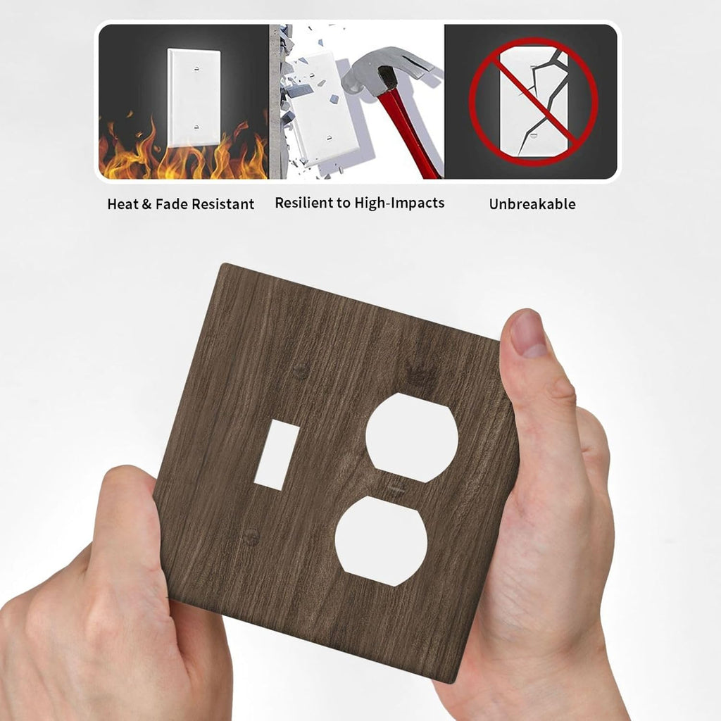 Outlet Covers Rustic Walnut Wood Grain 1 Toggle 1 Duplex Switch Plate Covers Electrical Light Switch Cover Plate Decorative Wall Plate Socket Cover for Farmhouse Cabin Decor