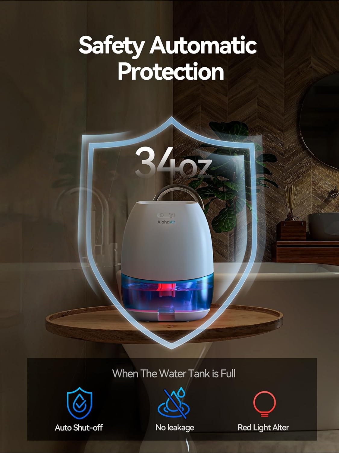 Dehumidifiers for Home, 34 oz Small Dehumidifier for Room, Quiet Dehumidifiers for Bathroom, Bedroom, RV, Closet with Auto Shut Off, 7 Colors Night Light