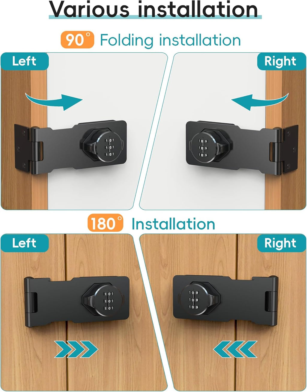 Cabinet Password Hasp Lock, Keyless Combination Lock for Small Doors, Barn, Bathroom, Outdoor, Garage, Garden, Black